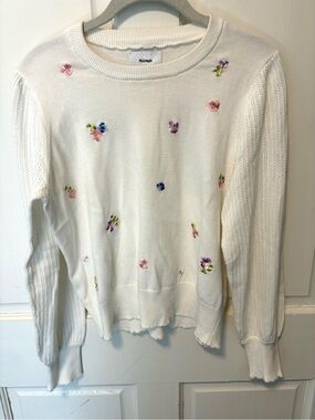 Numph Anthropologie Numilena White Floral Embroidered Sweater women s small
